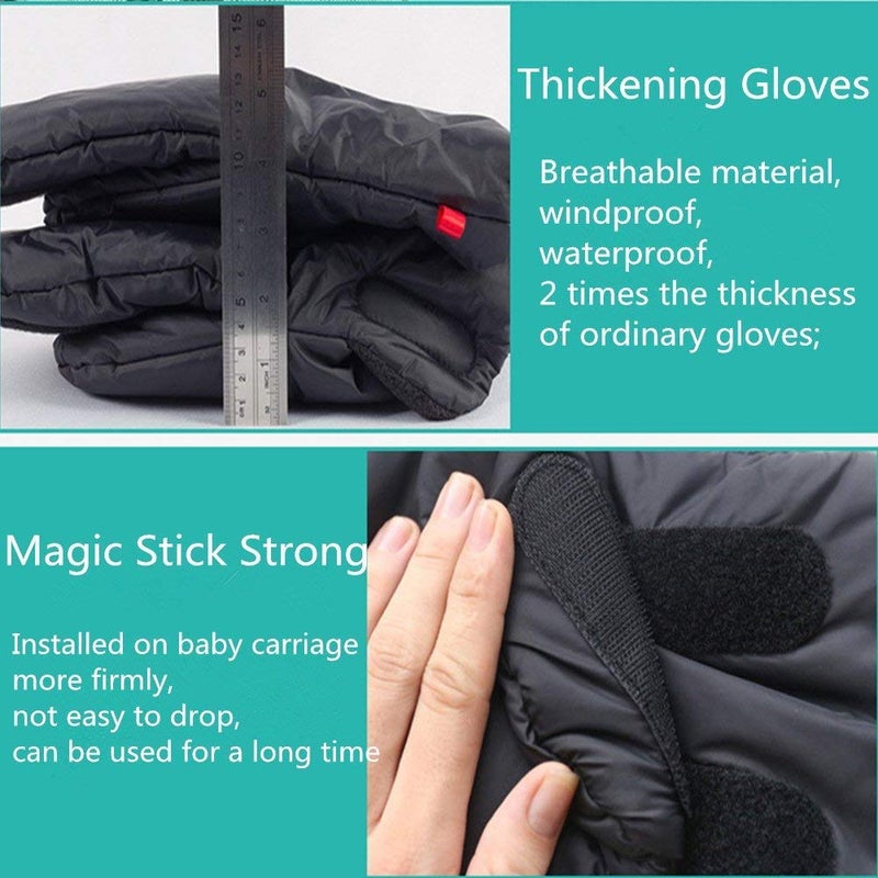 Berocia Winter Strollet Gloves, Universal Baby Strolller Hand Muff Waterproof Windproof Mitten Extra Thick - Image 2